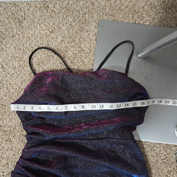 L (~6-10) Shein Belle Purple/Pink Metallic Duochrome Laceup Ruched Mermaid Gown - Picture 7 of 10